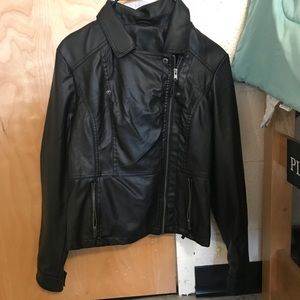 Black leather jacket.